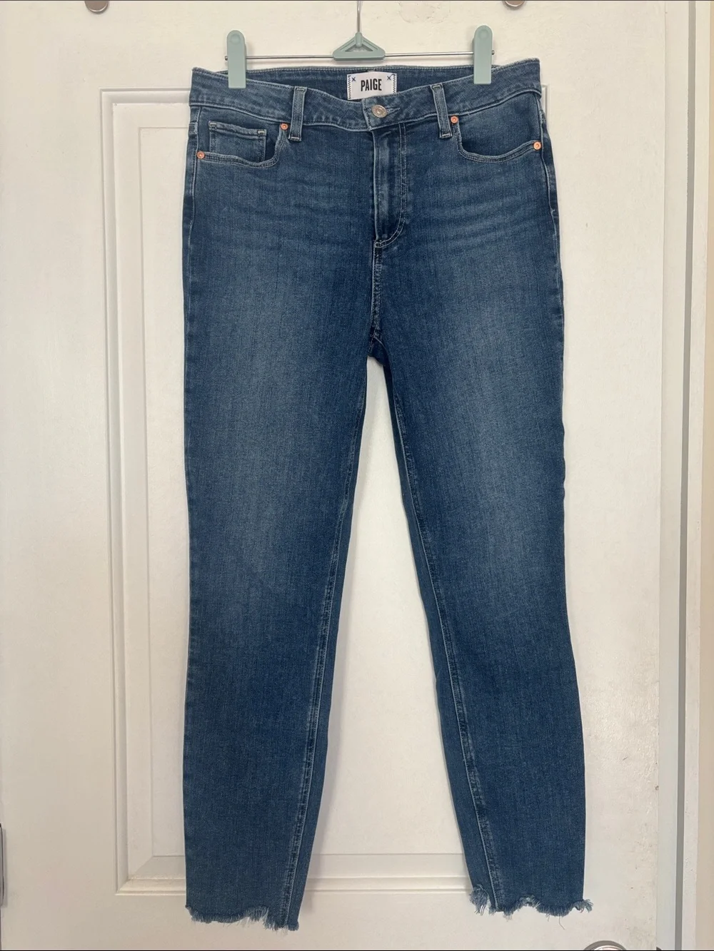 Paige Hoxton Crop Torn Hem Skinny Jeans, Medium Wash, 29 - Picture 2 of 8